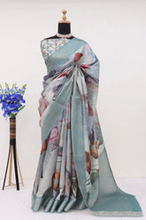 Handloom Silk Blue Pashmina Digital Print Saree With Unstiched Blouse Piece-MWPK-292-BLUE